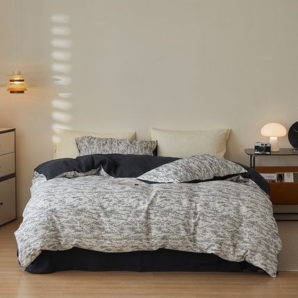 静家居-简约原创家纺 2025新款全棉穿绳工艺大提花四件套-风格2 栀夏-黑