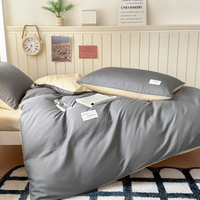 91家纺网 家纺一手货源 找家纺 （总）曼之夏 2025新款全棉拼色纯色宿舍学生三件套