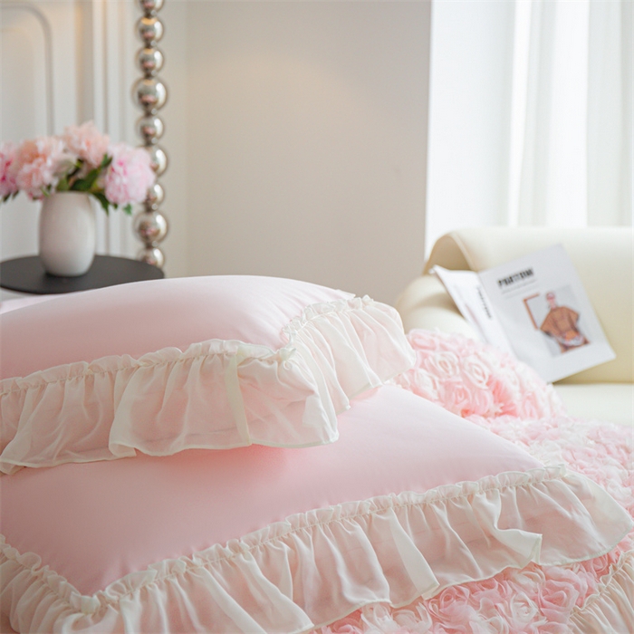 91家纺网 家纺一手货源 找家纺 庭笙 2025新款高定款法式蕾丝边四件套幽香玫瑰 幽香玫瑰-浅粉