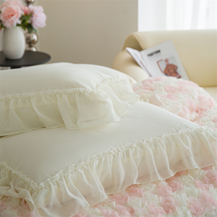 91家纺网 家纺一手货源 找家纺 庭笙 2025新款高定款法式蕾丝边四件套幽香玫瑰 幽香玫瑰-奶白