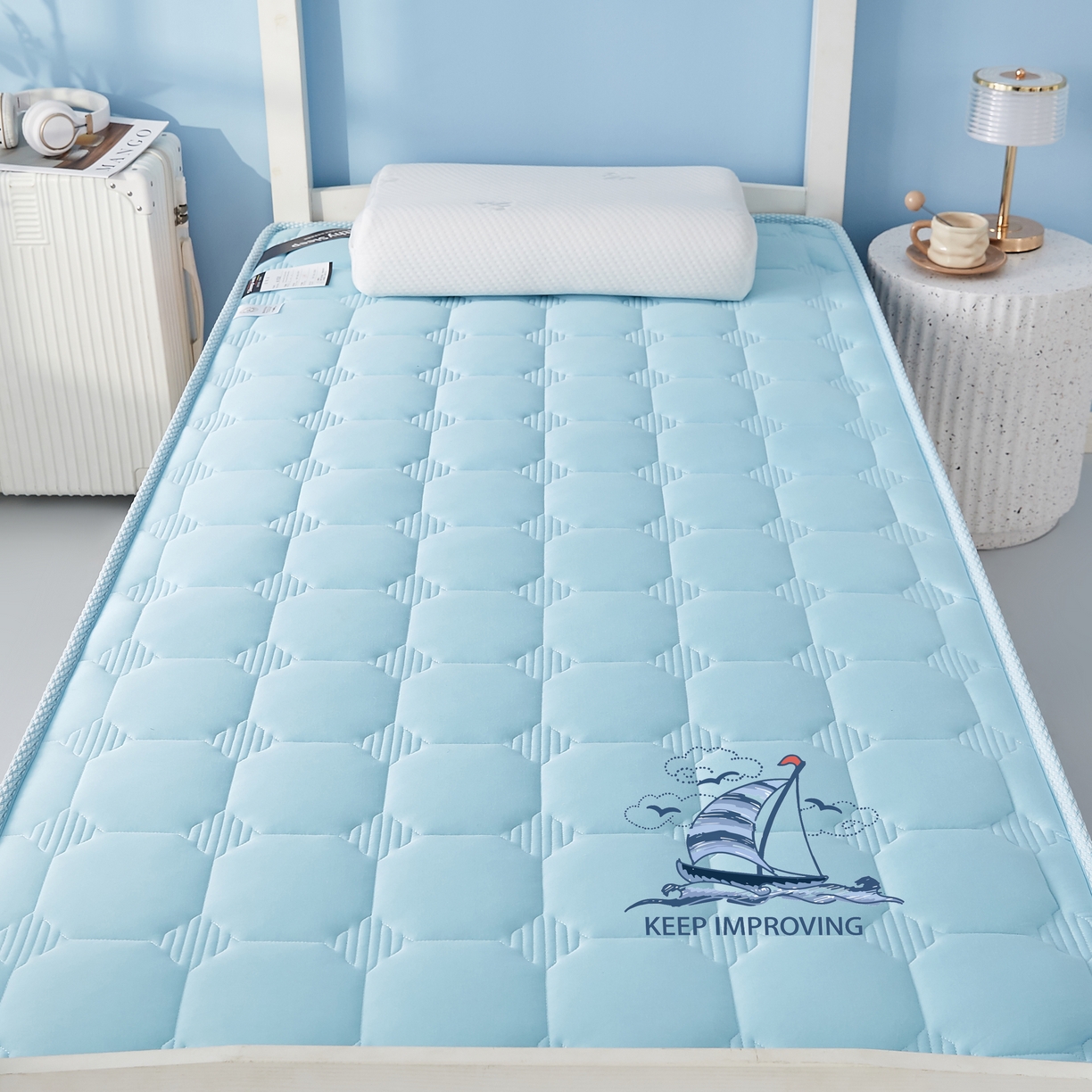 91家纺网 家纺一手货源 找家纺 艺博床垫 2025新款一帆风顺帆船标学生床垫 一帆风顺帆船标蓝色
