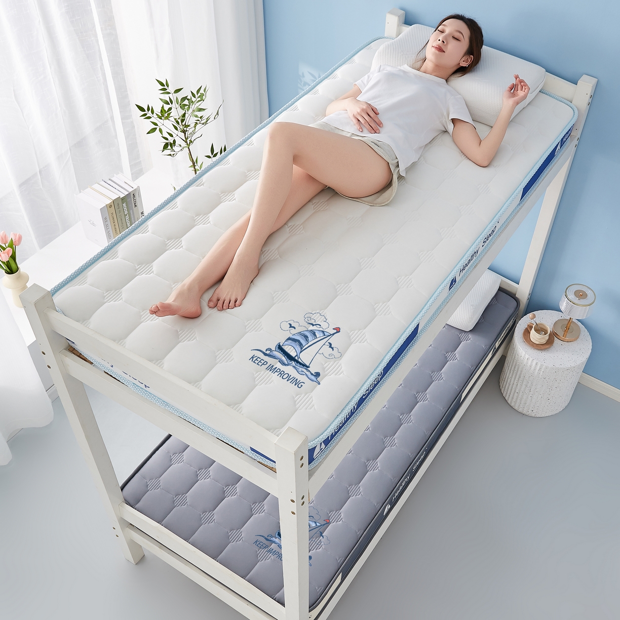 91家纺网 家纺一手货源 找家纺 艺博床垫 2025新款一帆风顺帆船标学生床垫 一帆风顺帆船标灰色