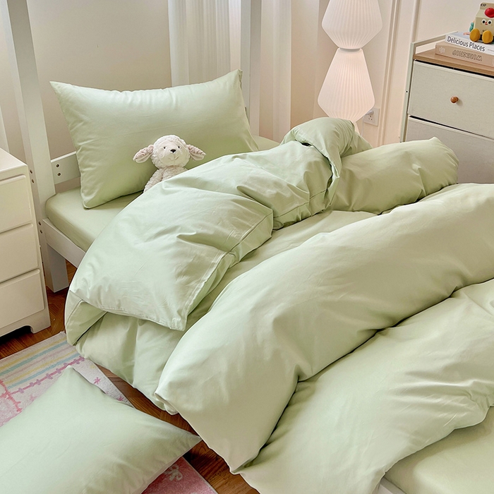 91家纺网 家纺一手货源 找家纺 泽西家纺 2025新款A类加密全棉40支13376简约风宿舍双拼纯色纯棉学生三件套 橄榄绿