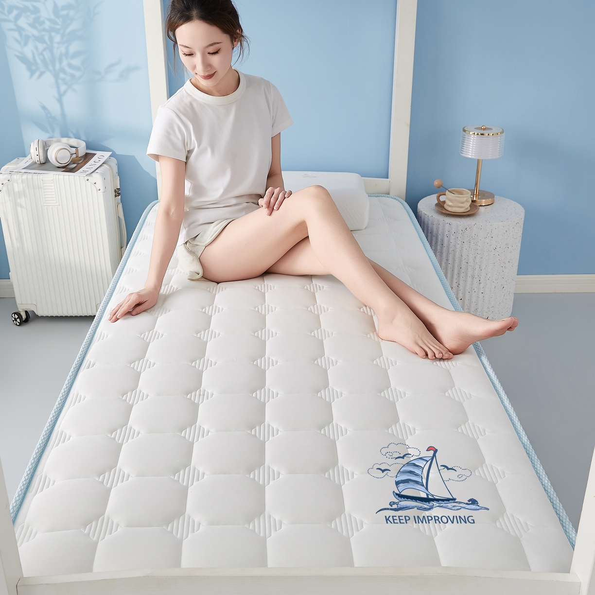 91家纺网 家纺一手货源 找家纺 艺博床垫 2025新款一帆风顺帆船标学生床垫 一帆风顺帆船标白色