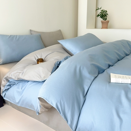 91家纺网 家纺一手货源 找家纺 （总）兰紫橙家纺 2025新款简约款13372喷气全棉纯色双拼四件套