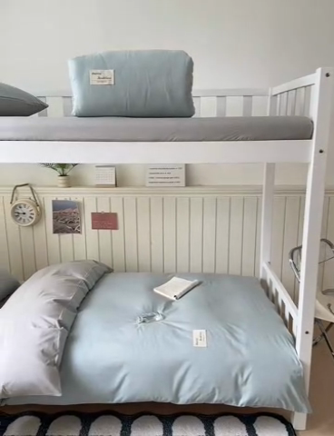 91家纺网 家纺一手货源 找家纺 曼之夏 2025新款全棉拼色纯色宿舍学生三件套 水兰+米灰