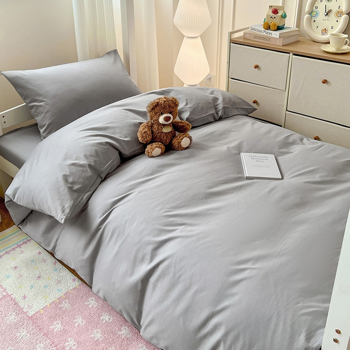 91家纺网 家纺一手货源 找家纺 泽西家纺 2025新款A类加密全棉40支13376简约风宿舍双拼纯色纯棉学生三件套 深灰