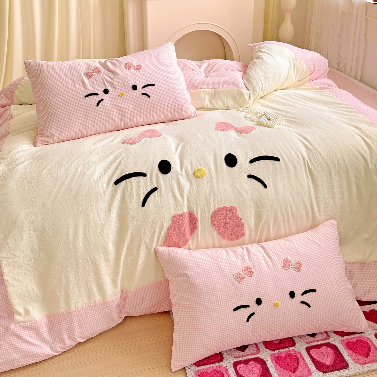 91家纺网 家纺一手货源 找家纺 （总）富米莱（原臻工厂） 2025新款云朵棉水洗棉毛巾绣拼角工艺四件套