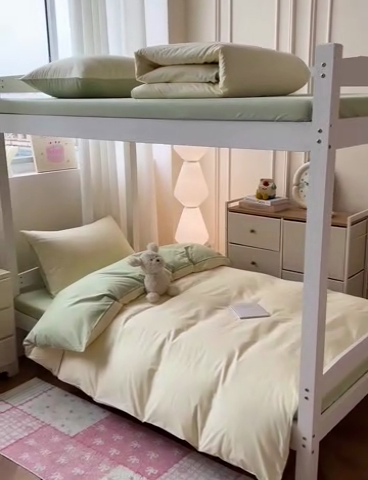 91家纺网 家纺一手货源 找家纺 泽西家纺 2025新款A类加密全棉40支13376简约风宿舍双拼纯色纯棉学生三件套 米黄+橄榄绿