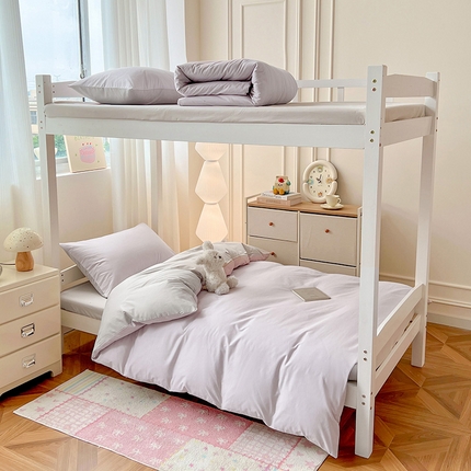 泽西家纺 2025新款A类加密全棉40支13376简约风宿舍双拼纯色纯棉学生三件套 微微紫+浅米灰