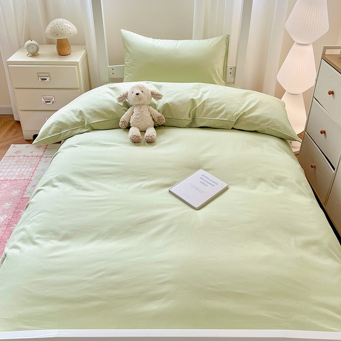 91家纺网 家纺一手货源 找家纺 泽西家纺 2025新款A类加密全棉40支13376简约风宿舍双拼纯色纯棉学生三件套 橄榄绿