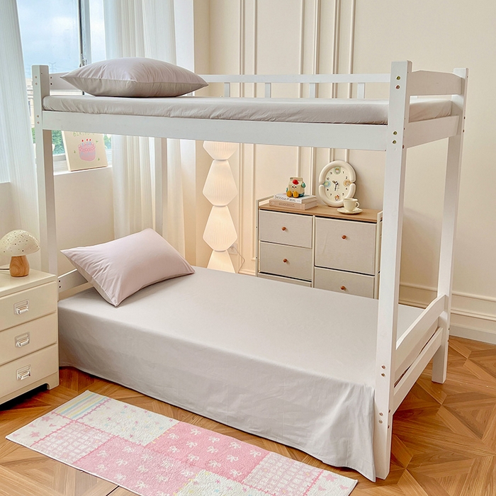 91家纺网 家纺一手货源 找家纺 泽西家纺 2025新款A类加密全棉40支13376简约风宿舍双拼纯色纯棉学生三件套 微微紫+浅米灰