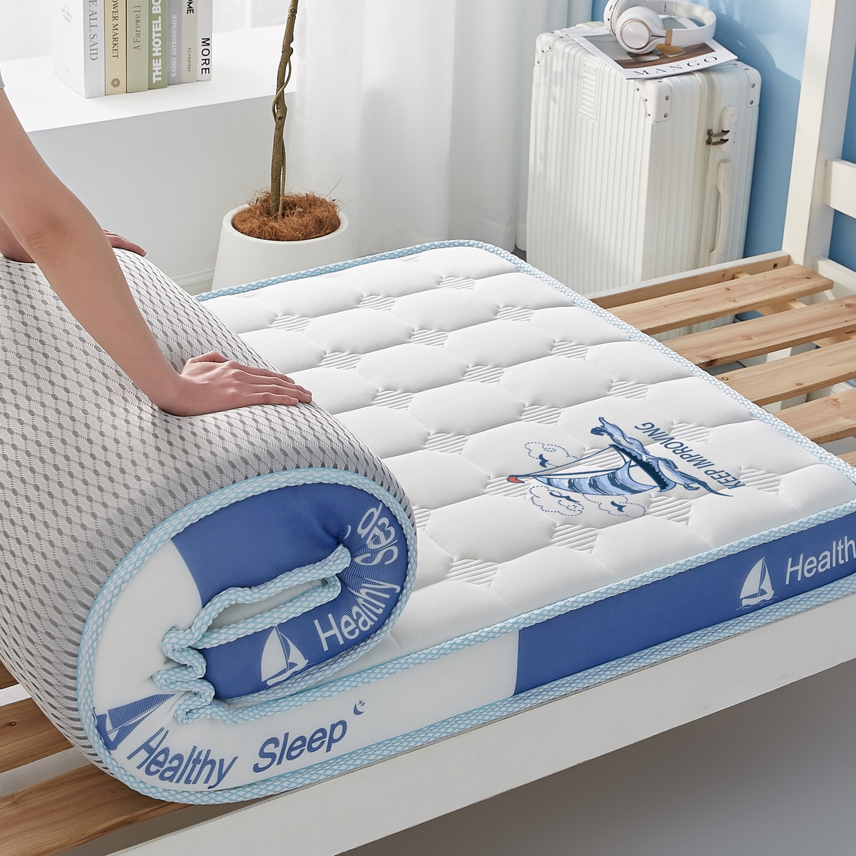 91家纺网 家纺一手货源 找家纺 艺博床垫 2025新款一帆风顺帆船标学生床垫 一帆风顺帆船标白色