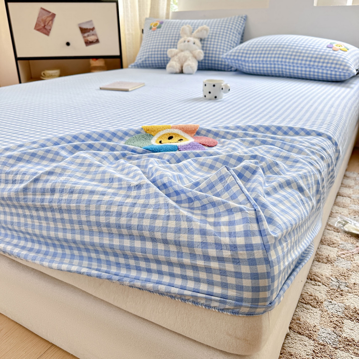 91家纺网 家纺一手货源 找家纺 （总）乐美家纺 2025秋冬新款全棉色织水洗棉床笠三件套系列