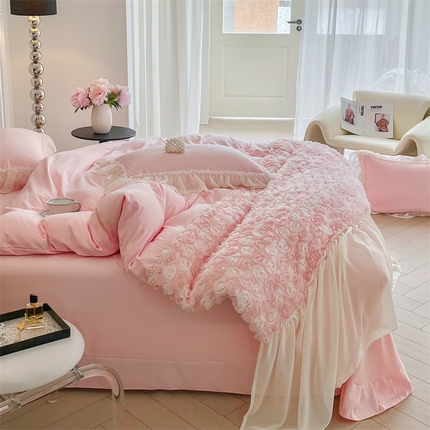 庭笙 2025新款高定款法式蕾丝边四件套幽香玫瑰 幽香玫瑰-浅粉
