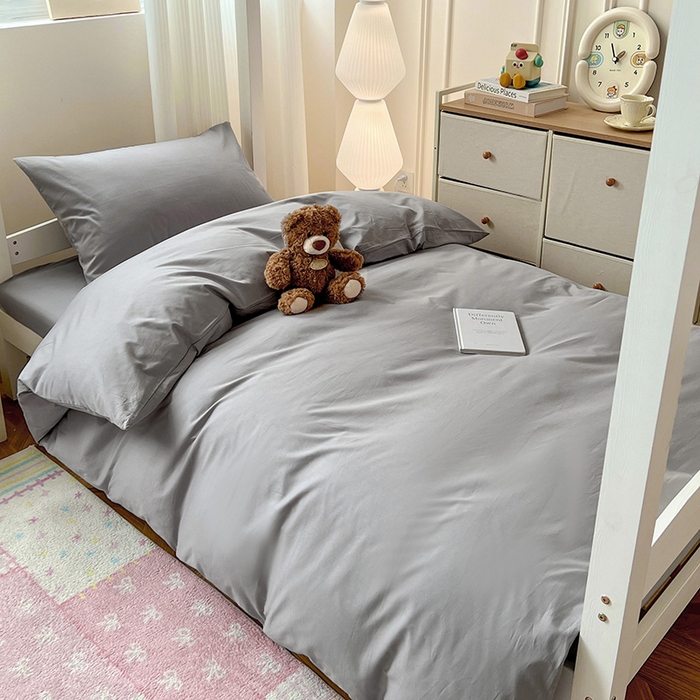 91家纺网 家纺一手货源 找家纺 泽西家纺 2025新款A类加密全棉40支13376简约风宿舍双拼纯色纯棉学生三件套 深灰