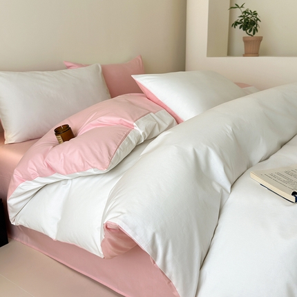 91家纺网 家纺一手货源 找家纺 （总）兰紫橙家纺 2025新款简约款13372喷气全棉纯色双拼四件套