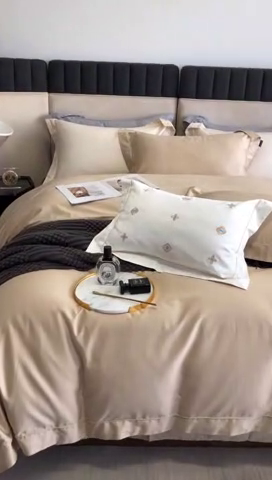 91家纺网 家纺一手货源 找家纺 乐美家纺 2025新款A类100支—简爱系列埋线工艺四件套 香槟色