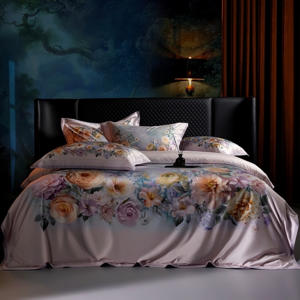 91家纺网 家纺一手货源 找家纺 米多多 2025新款新疆长绒棉数码印花四件套-暗香 暗香-紫