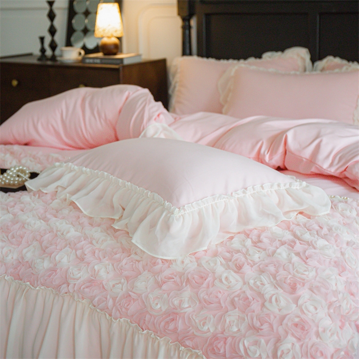 91家纺网 家纺一手货源 找家纺 （总）庭笙 2025新款高定款法式蕾丝边四件套幽香玫瑰