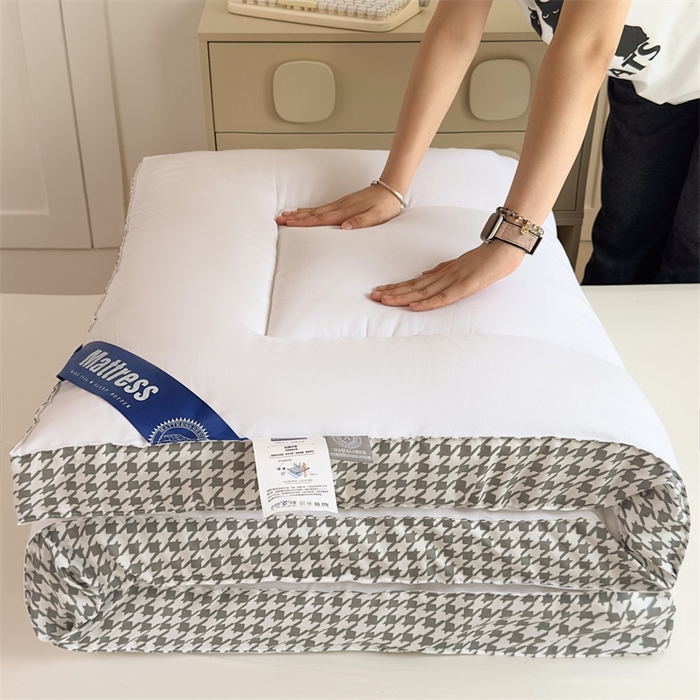 91家纺网 家纺一手货源 找家纺 默忆 2025新款水洗棉抗菌床垫千鸟格系列 千鸟格-白色