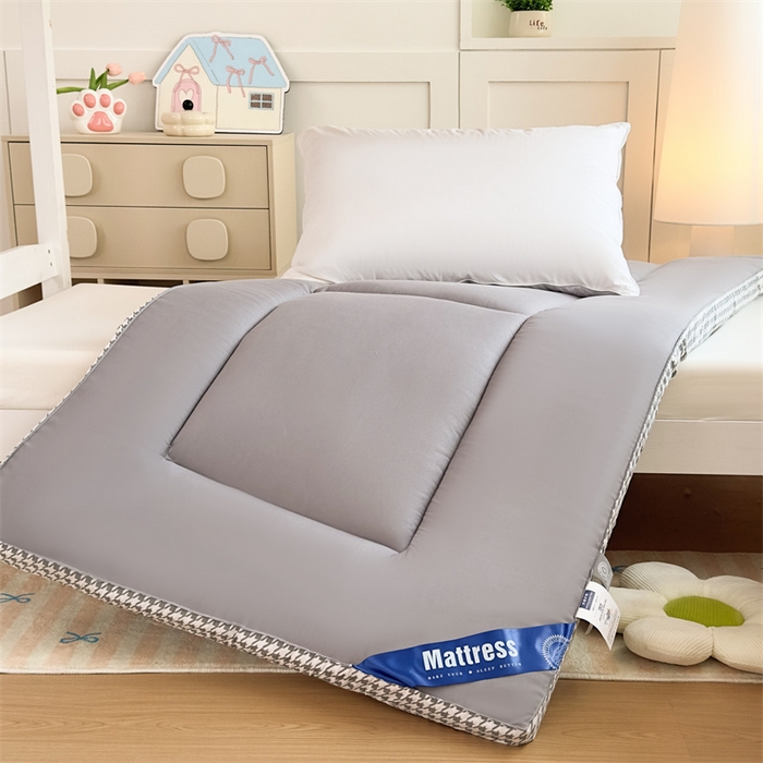 91家纺网 家纺一手货源 找家纺 默忆 2025新款水洗棉抗菌床垫千鸟格系列 千鸟格-灰色