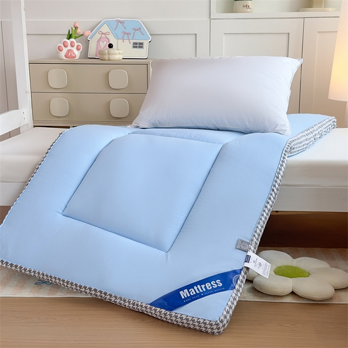 91家纺网 家纺一手货源 找家纺 默忆 2025新款水洗棉抗菌床垫千鸟格系列 千鸟格-蓝色