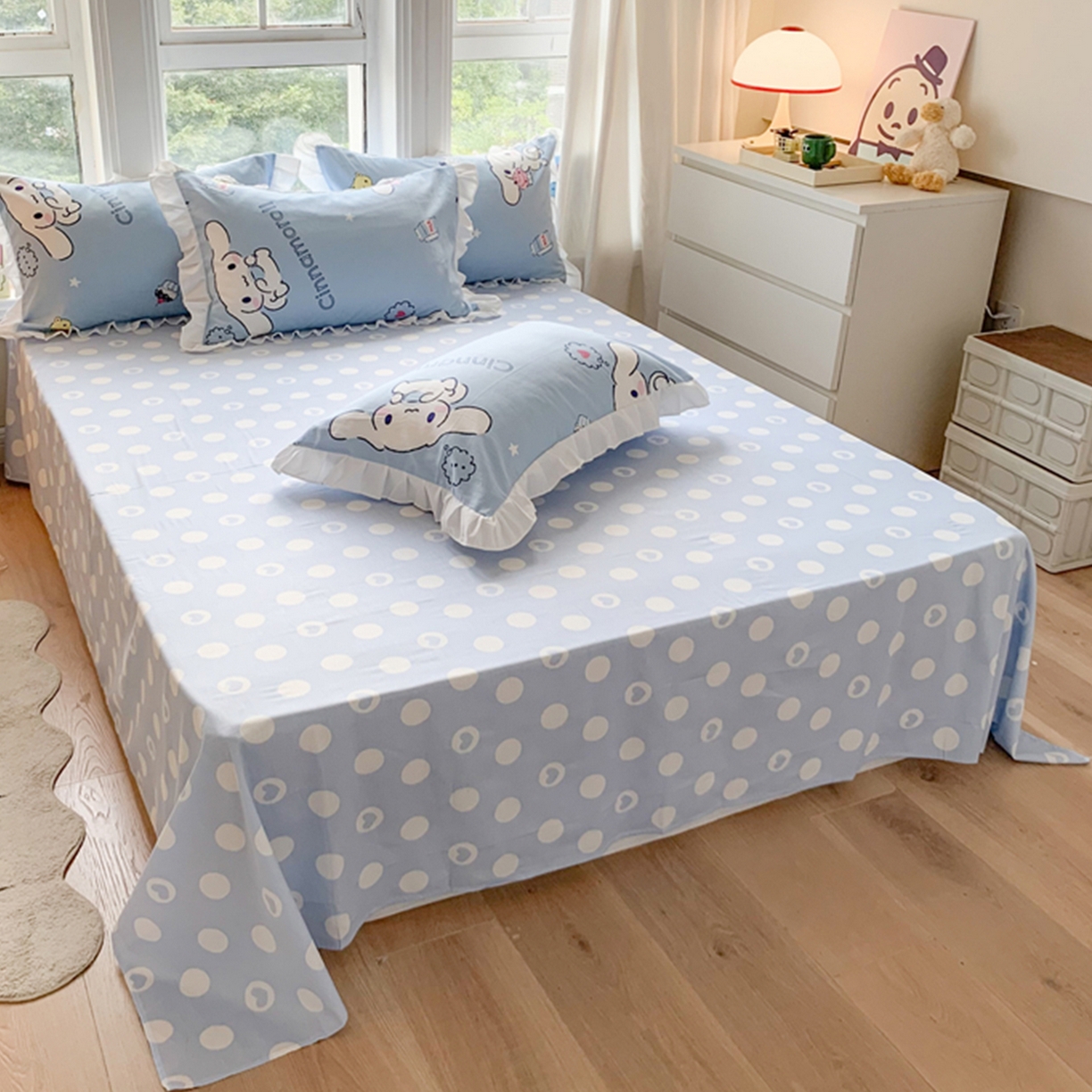 91家纺网 家纺一手货源 找家纺 玉元坊 2025新款13372全棉纯棉180*230*250cm纯色床单 蓝泡泡