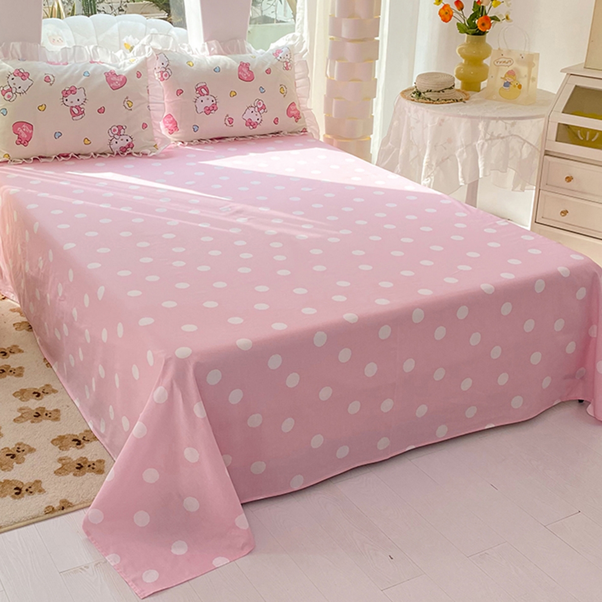 玉元坊 2025新款13372全棉纯棉180*230*250cm纯色床单  大波点