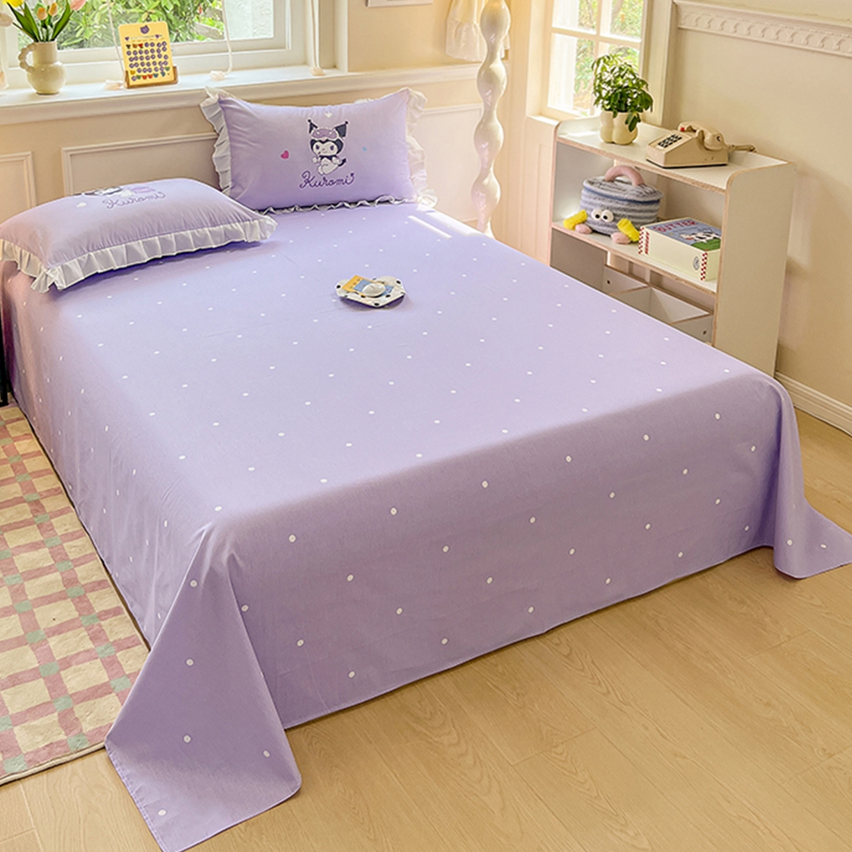 玉元坊 2025新款13372全棉纯棉180*230*250cm纯色床单 紫色小点点