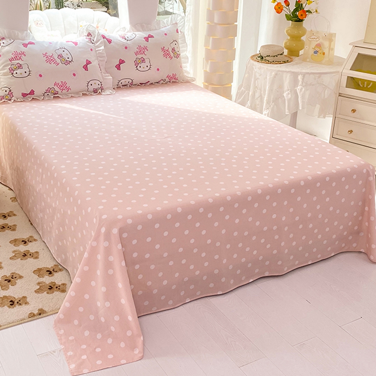 玉元坊 2025新款13372全棉纯棉180*230*250cm纯色床单 小波点