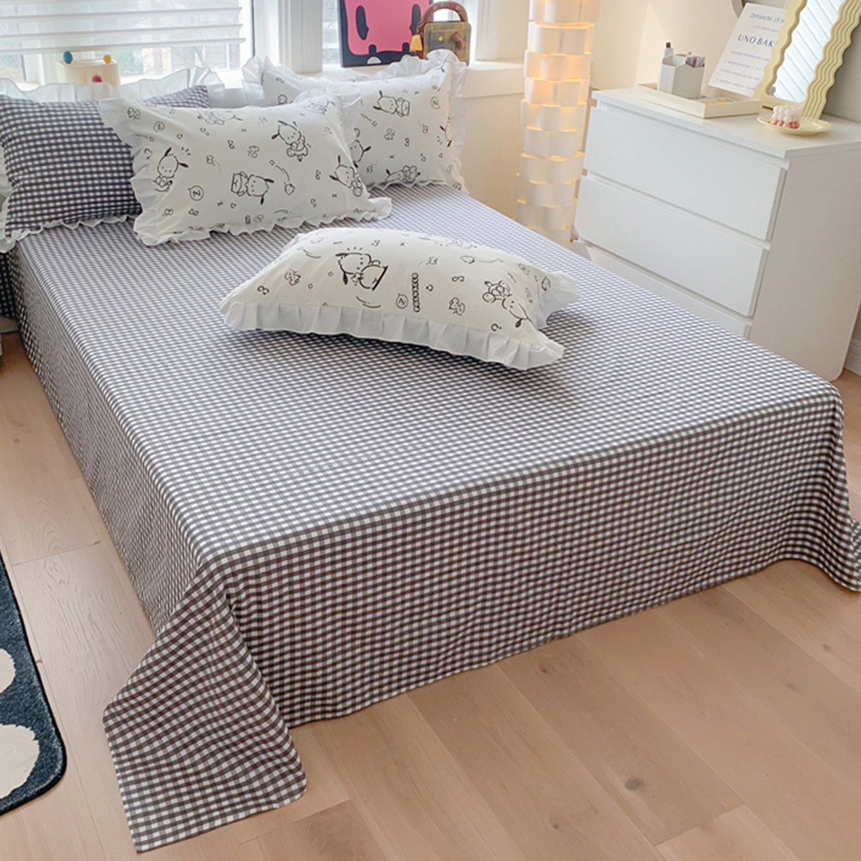 玉元坊 2025新款13372全棉纯棉180*230*250cm纯色床单 灰格子