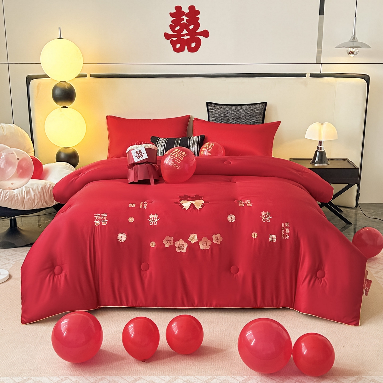 91家纺网 家纺一手货源 找家纺 （总）壹张床 2025新款婚庆被绣花大红大豆被冬被喜庆被芯