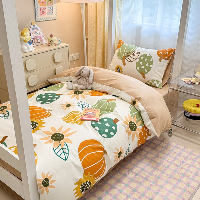 91家纺网 家纺一手货源 找家纺 （总）小懒猪 2025新款ins风小红书同款卡通小清新13372全棉纯棉AB版学生上下铺三件套