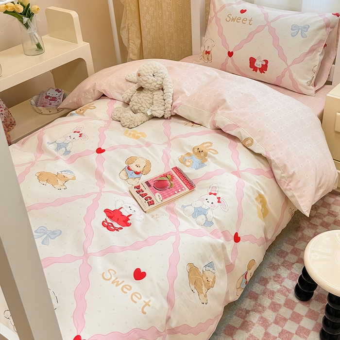 小懒猪 2025新款ins风小红书同款卡通小清新13372全棉纯棉AB版学生上下铺三件套 洛贝莎