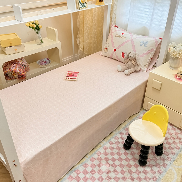 91家纺网 家纺一手货源 找家纺 小懒猪 2025新款ins风小红书同款卡通小清新13372全棉纯棉AB版学生上下铺三件套 洛贝莎