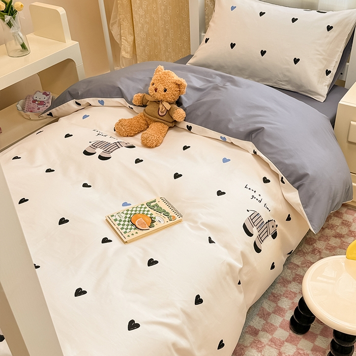 小懒猪 2025新款ins风小红书同款卡通小清新13372全棉纯棉AB版学生上下铺三件套 木马情缘