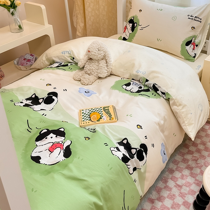 小懒猪 2025新款ins风小红书同款卡通小清新13372全棉纯棉AB版学生上下铺三件套 淘气喵