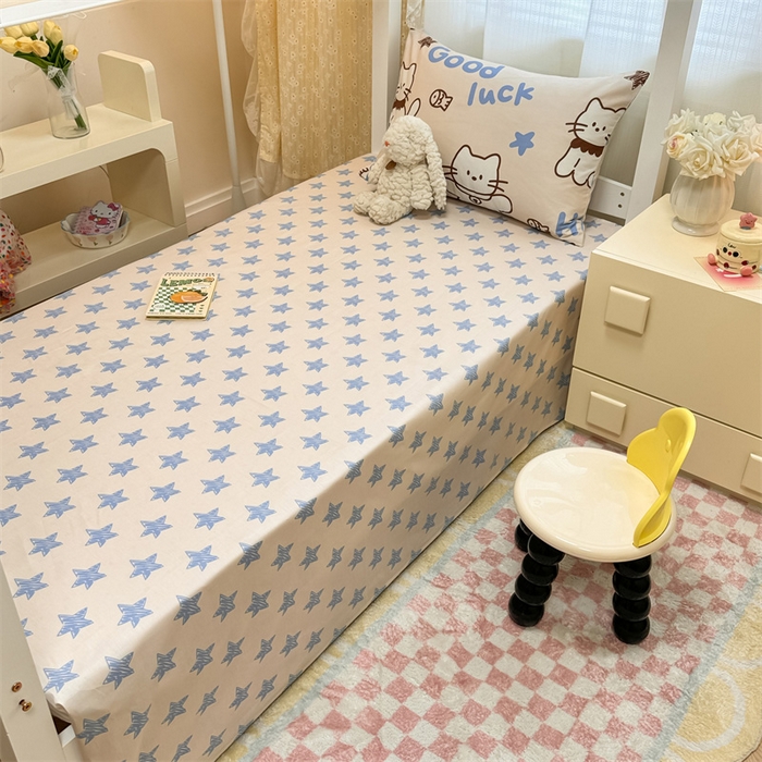 91家纺网 家纺一手货源 找家纺 小懒猪 2025新款ins风小红书同款卡通小清新13372全棉纯棉AB版学生上下铺三件套 幸运猫咪