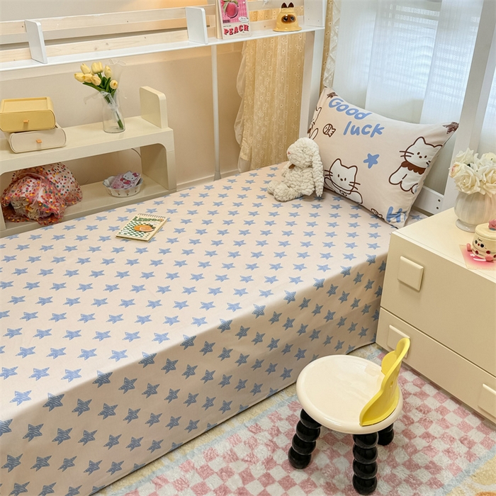 91家纺网 家纺一手货源 找家纺 小懒猪 2025新款ins风小红书同款卡通小清新13372全棉纯棉AB版学生上下铺三件套 幸运猫咪