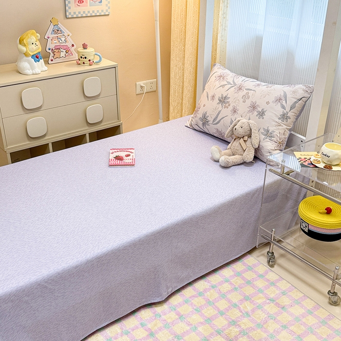 91家纺网 家纺一手货源 找家纺 小懒猪 2025新款ins风小红书同款卡通小清新13372全棉纯棉AB版学生上下铺三件套 茶色花眠