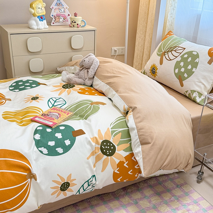 91家纺网 家纺一手货源 找家纺 小懒猪 2025新款ins风小红书同款卡通小清新13372全棉纯棉AB版学生上下铺三件套 福满多