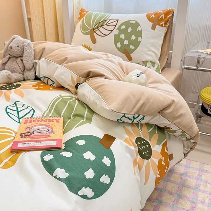 91家纺网 家纺一手货源 找家纺 小懒猪 2025新款ins风小红书同款卡通小清新13372全棉纯棉AB版学生上下铺三件套 福满多