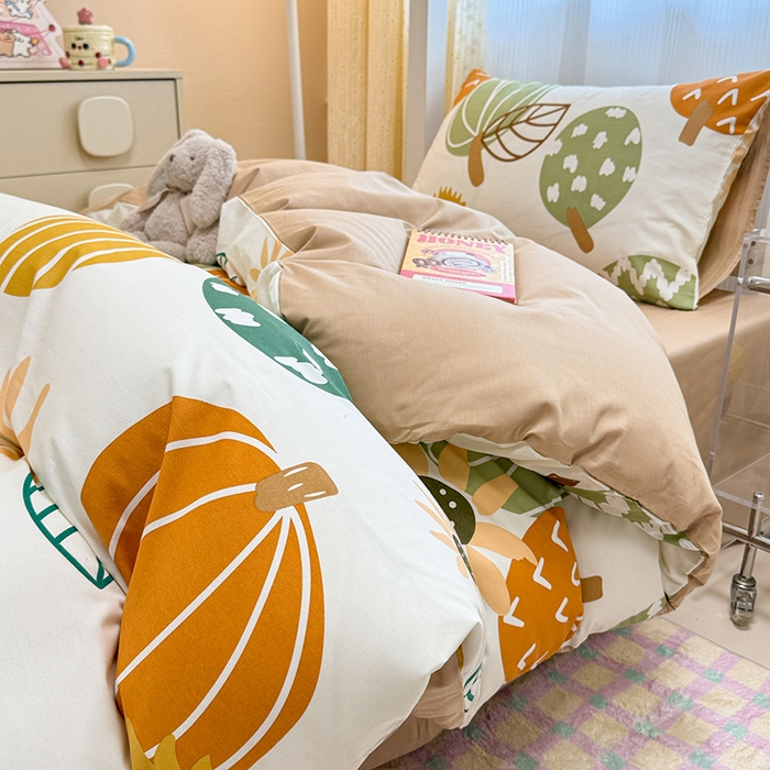 91家纺网 家纺一手货源 找家纺 小懒猪 2025新款ins风小红书同款卡通小清新13372全棉纯棉AB版学生上下铺三件套 福满多