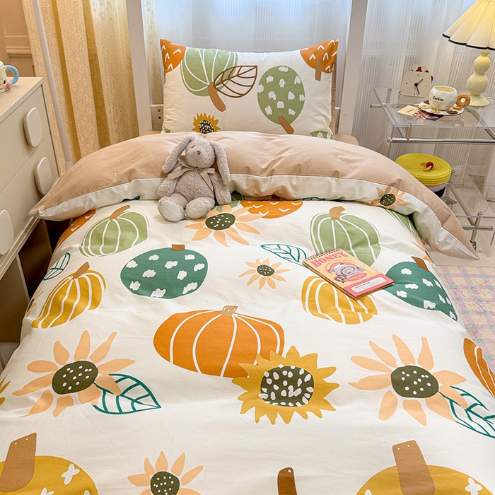 91家纺网 家纺一手货源 找家纺 小懒猪 2025新款ins风小红书同款卡通小清新13372全棉纯棉AB版学生上下铺三件套 福满多