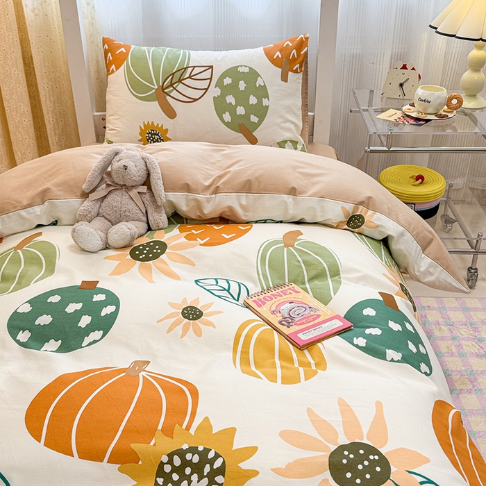 91家纺网 家纺一手货源 找家纺 小懒猪 2025新款ins风小红书同款卡通小清新13372全棉纯棉AB版学生上下铺三件套 福满多