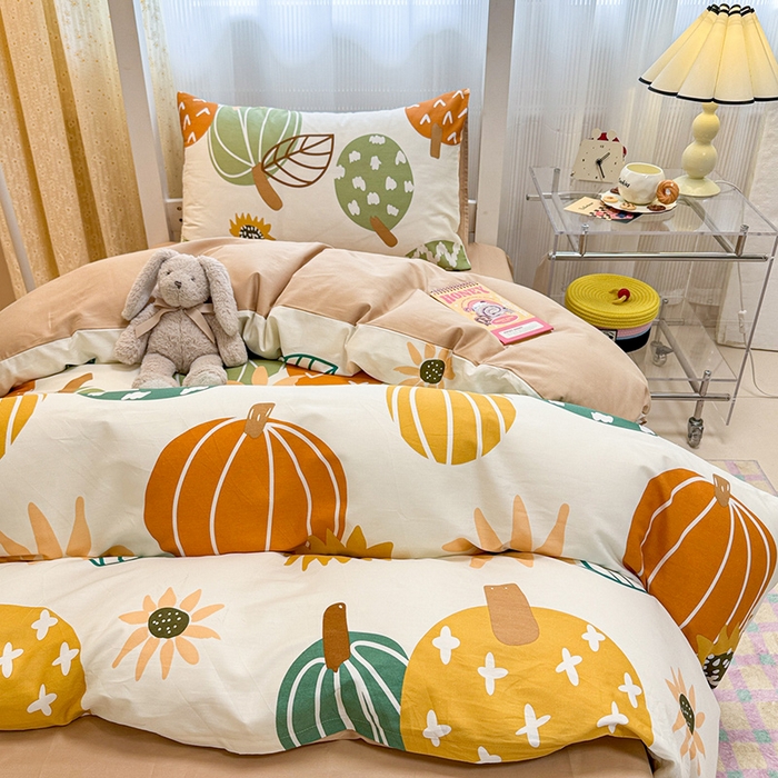 91家纺网 家纺一手货源 找家纺 小懒猪 2025新款ins风小红书同款卡通小清新13372全棉纯棉AB版学生上下铺三件套 福满多