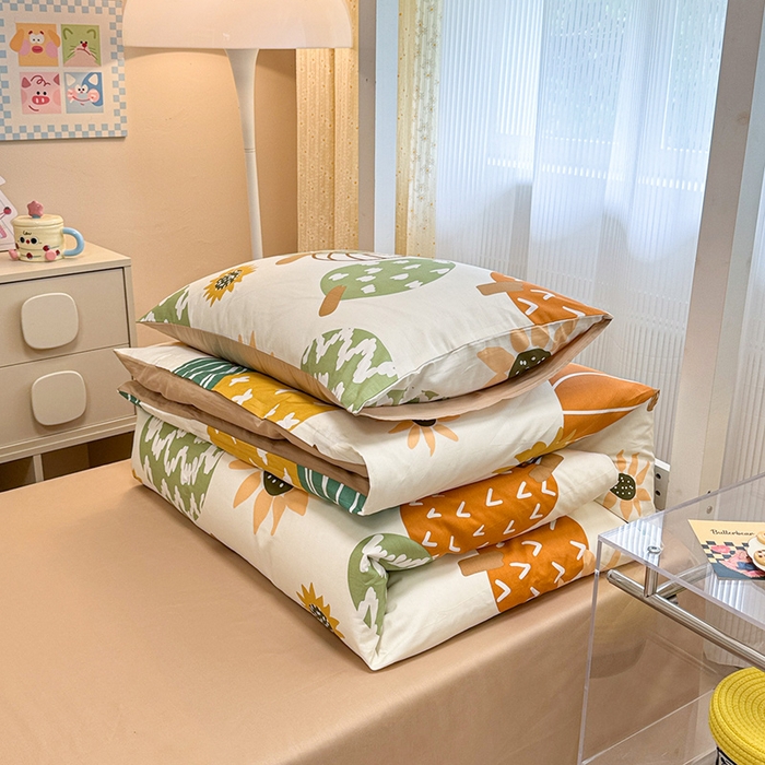 91家纺网 家纺一手货源 找家纺 小懒猪 2025新款ins风小红书同款卡通小清新13372全棉纯棉AB版学生上下铺三件套 福满多