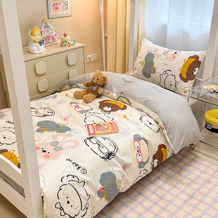 小懒猪 2025新款ins风小红书同款卡通小清新13372全棉纯棉AB版学生上下铺三件套 酷宝欢趣