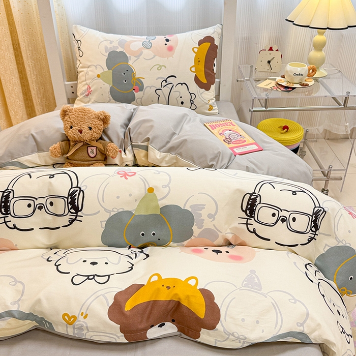 91家纺网 家纺一手货源 找家纺 小懒猪 2025新款ins风小红书同款卡通小清新13372全棉纯棉AB版学生上下铺三件套 酷宝欢趣